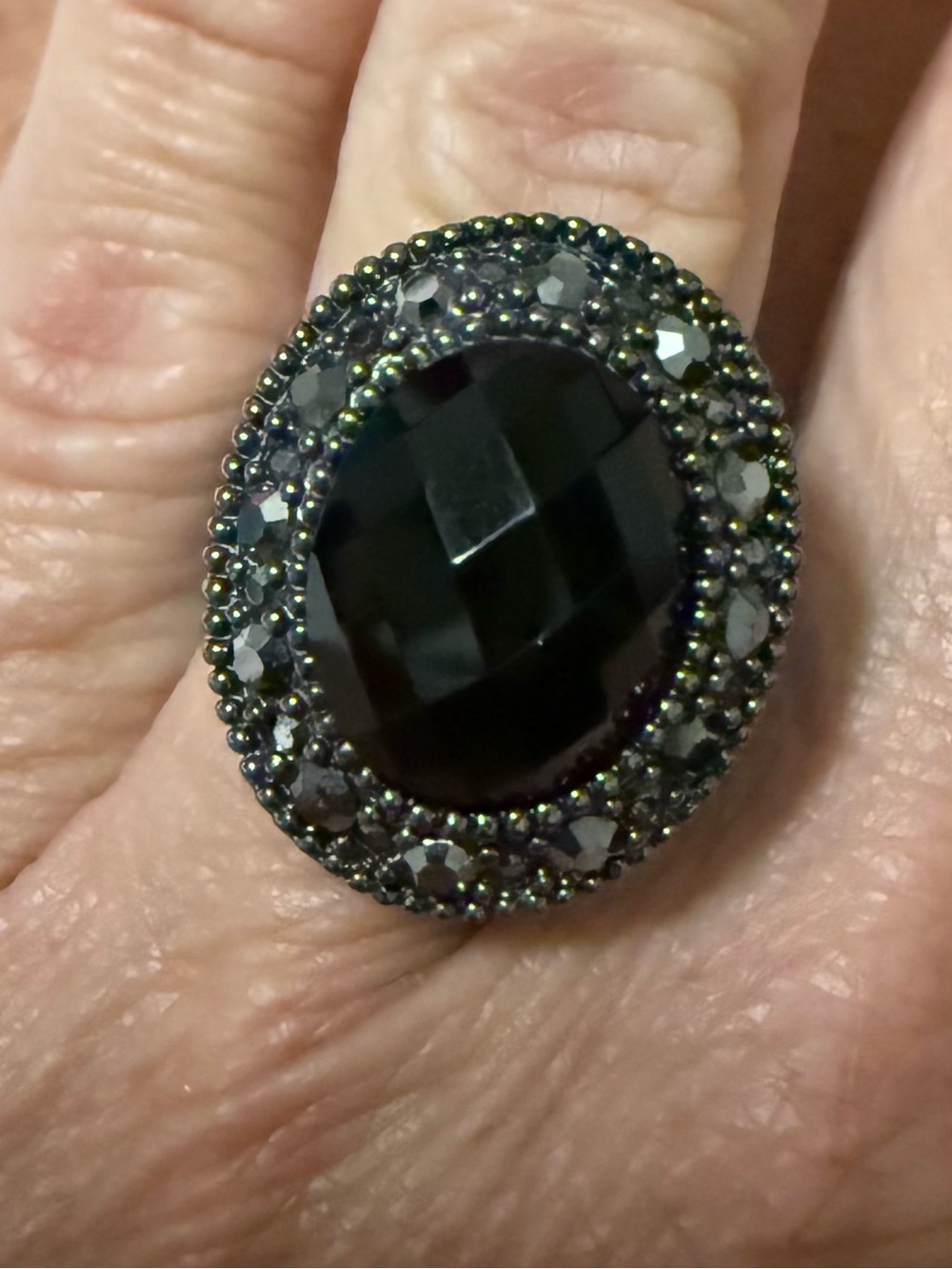 Premier Designs Black Faceted Oval Cocktail Ring